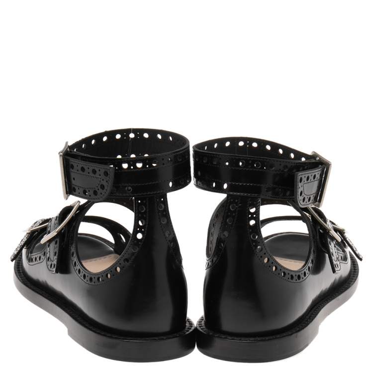 Pre Owned Dior Black Perforated Leather Teddy D Buckles Flat Sandals Size 39