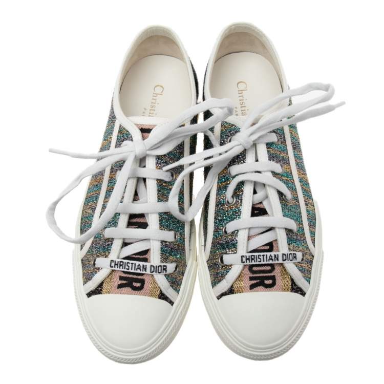 Pre Owned Dior Multicolor Metallic Foil Fabric Walk'n'Dior Low-Top Sneakers Size 38