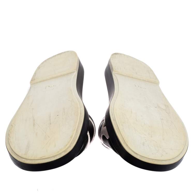 Pre Owned Dior Black/Light Pink Leather Marina Flat Slides Size 39