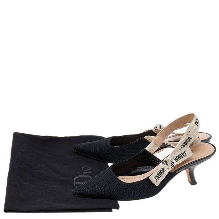 Pre Owned Dior Black/White Nylon/Canvas J'adior Slingback Pointed Toe Sandals Size 38.5