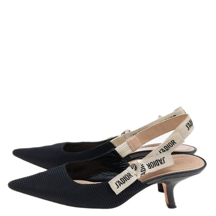 Pre Owned Dior Black/White Nylon/Canvas J'adior Slingback Pointed Toe Sandals Size 38.5