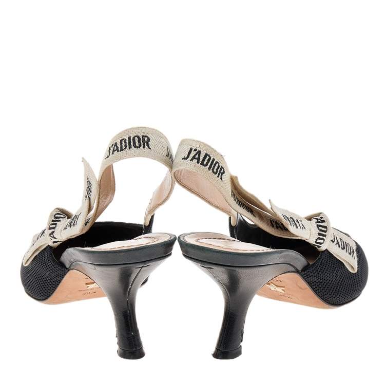 Pre Owned Dior Black/White Nylon/Canvas J'adior Slingback Pointed Toe Sandals Size 38.5