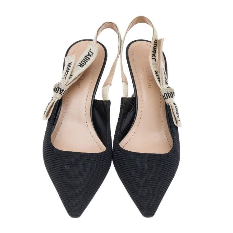 Pre Owned Dior Black/White Nylon/Canvas J'adior Slingback Pointed Toe Sandals Size 38.5