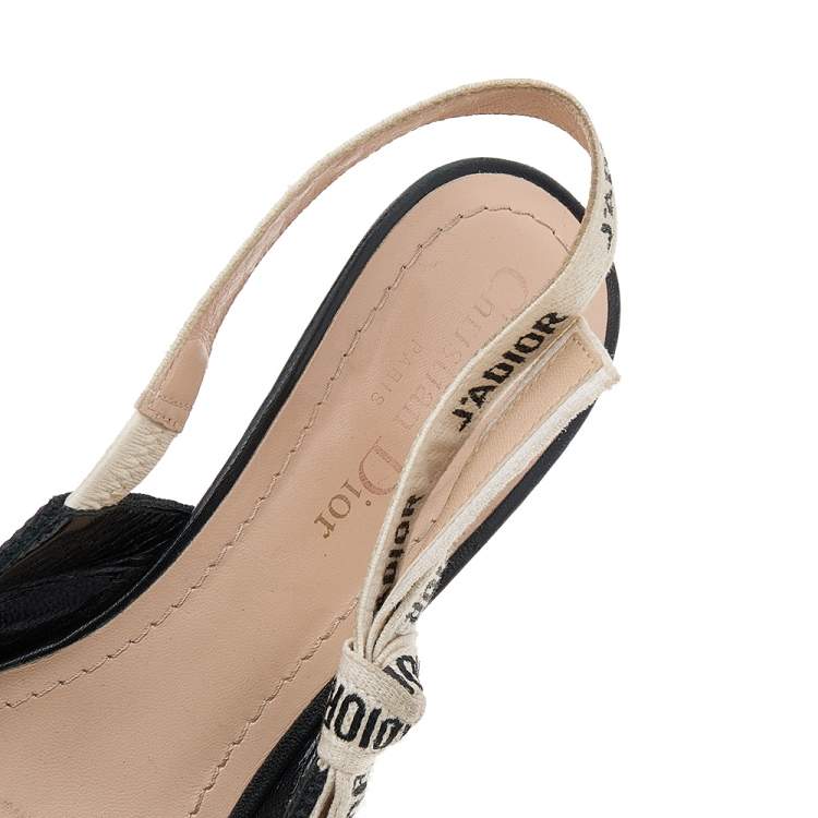 Pre Owned Dior Black/White Nylon/Canvas J'adior Slingback Pointed Toe Sandals Size 38.5