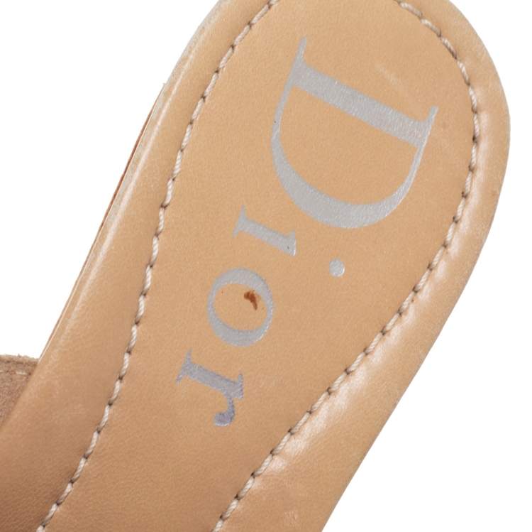 Pre Owned Dior Beige Suede  Wooden Clog Slide Sandals Size 38
