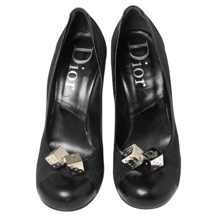 مملوكة مسبقًا Dior Black Canvas  And Leather Embellished Pumps Size 37