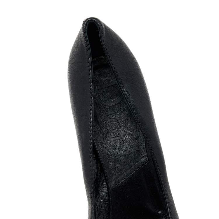 مملوكة مسبقًا Dior Vintage Black Leather Peep Toe Pumps Size 40.5