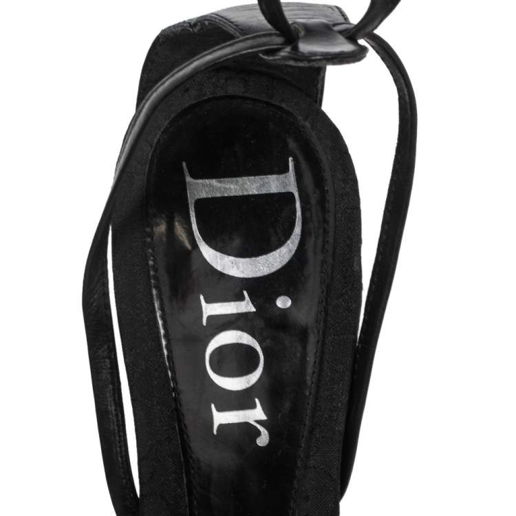 Pre Owned Dior Black Leather Coins Embellished Wedge Ankle-Tie Sandals Size 37