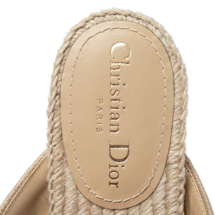 Pre Owned Dior Beige Canvas Crisscross Strap Espadrille Flat Sandals Size 37.5