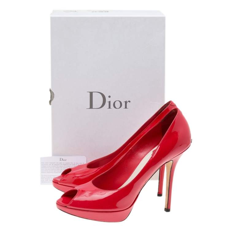 Dior Red Patent Leather Miss Dior Peep Toe Pumps Size 39 Dior The