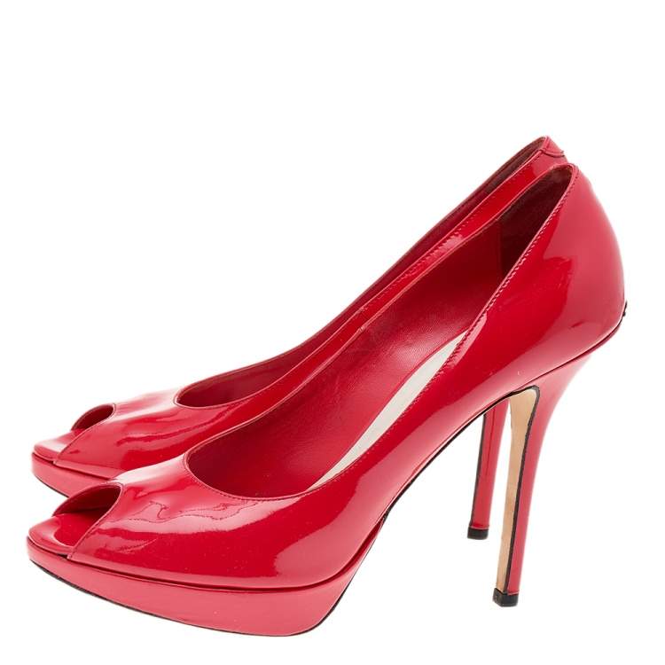 Dior Red Patent Leather Miss Dior Peep Toe Pumps Size 39 Dior The