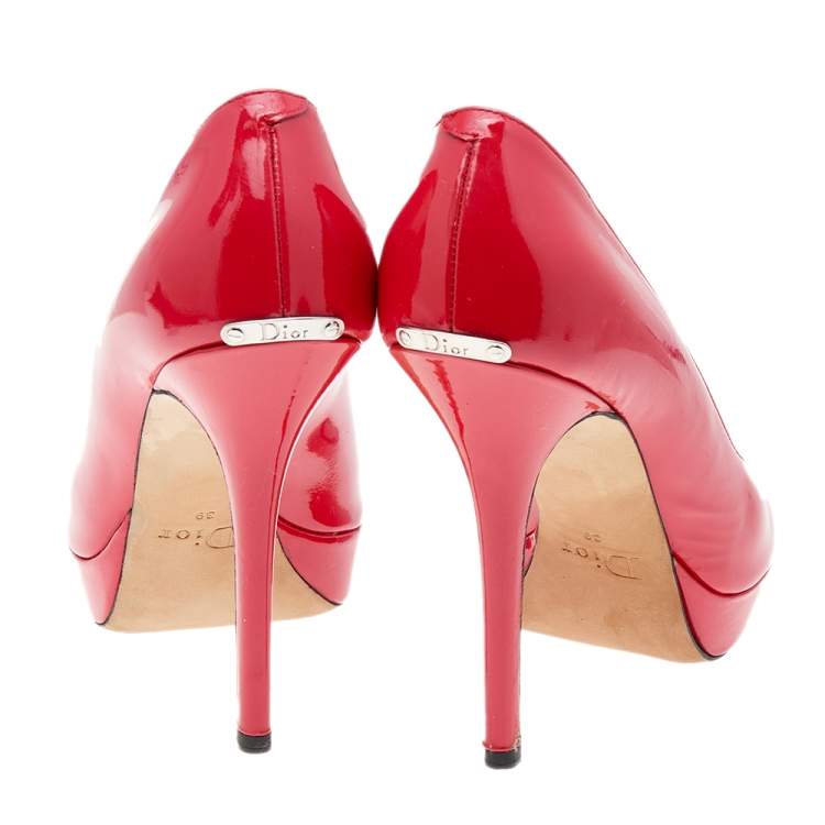 Dior Red Patent Leather Miss Dior Peep Toe Pumps Size 39 Dior The