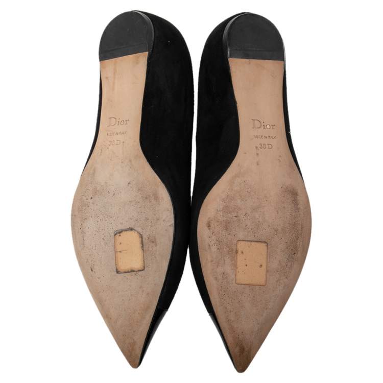 Pre Owned Dior Black Patent Leather And Suede Pointed Toe Ballet Flats Size 38