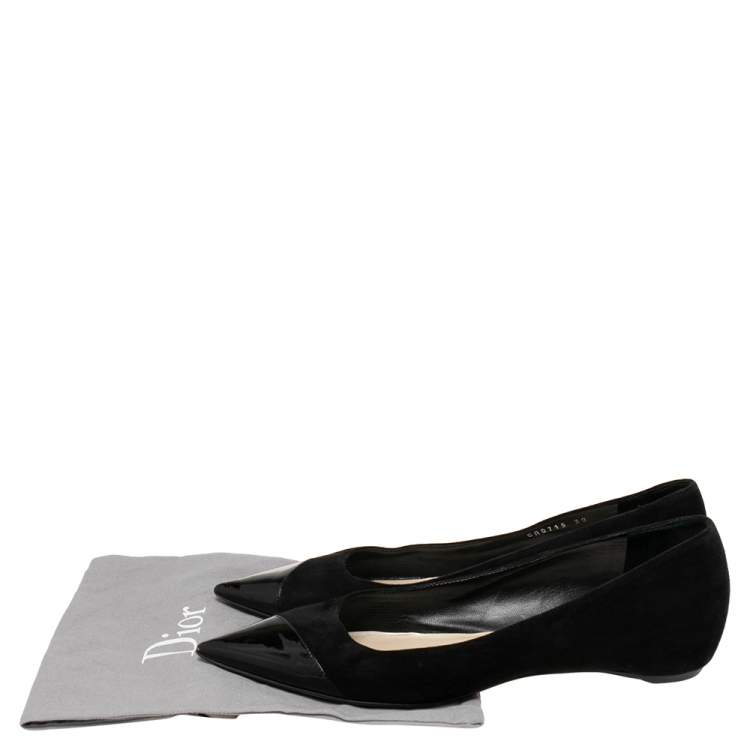 Pre Owned Dior Black Patent Leather And Suede Pointed Toe Ballet Flats Size 38