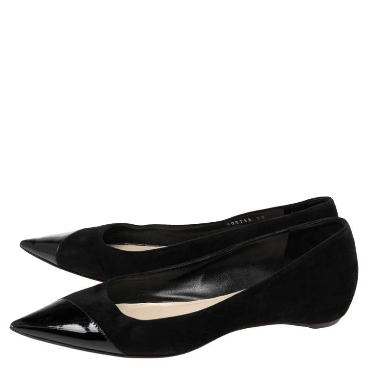 Pre Owned Dior Black Patent Leather And Suede Pointed Toe Ballet Flats Size 38