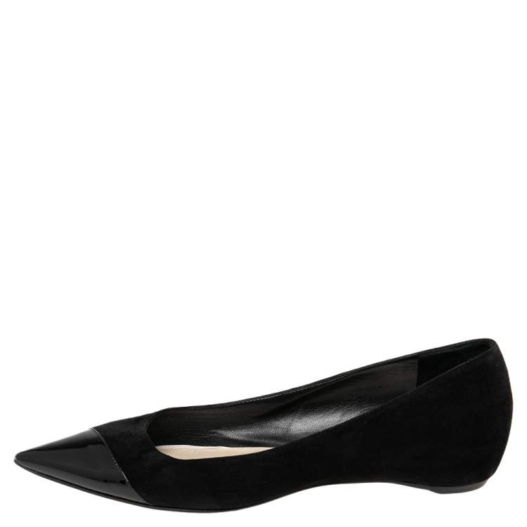 Pre Owned Dior Black Patent Leather And Suede Pointed Toe Ballet Flats Size 38