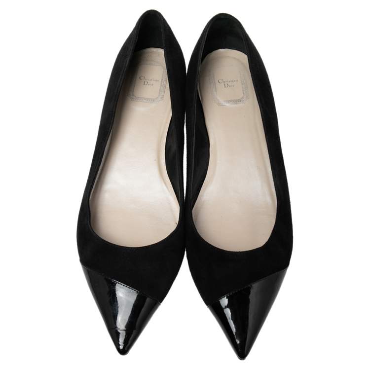 Pre Owned Dior Black Patent Leather And Suede Pointed Toe Ballet Flats Size 38