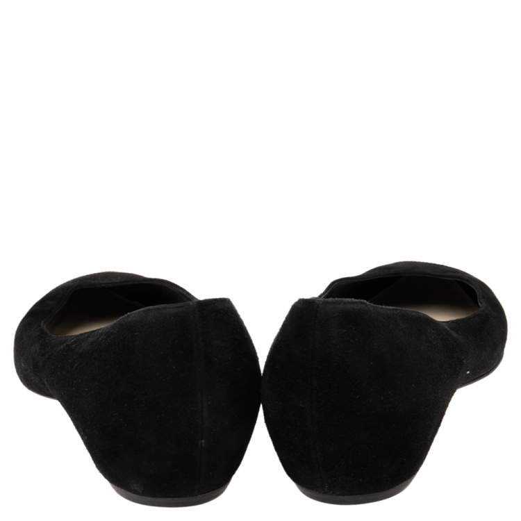 Pre Owned Dior Black Patent Leather And Suede Pointed Toe Ballet Flats Size 38
