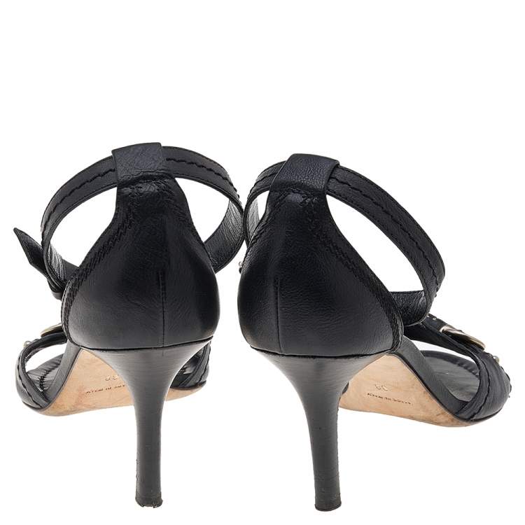 Pre Owned Dior Black Leather Open Toe Ankle Strap Sandals Size 38