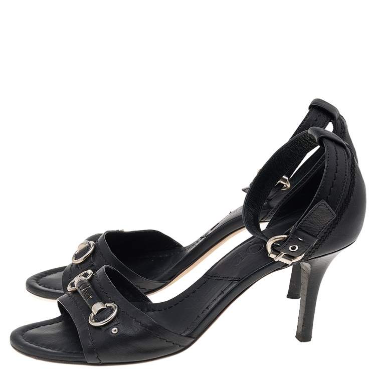 Pre Owned Dior Black Leather Open Toe Ankle Strap Sandals Size 38