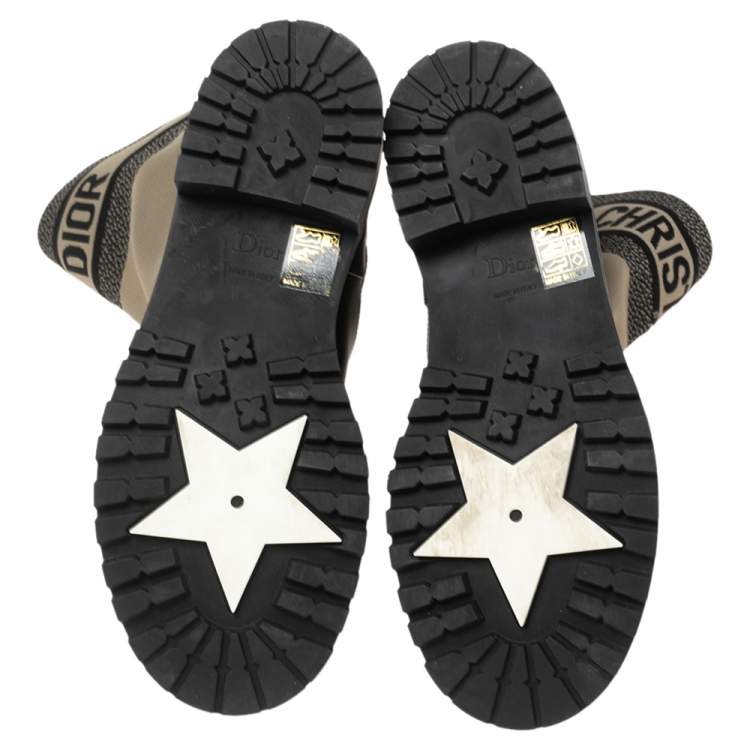 Pre Owned Dior Black/Army Green Leather and Canvas D-Major Mid-Calf Boots Size 38