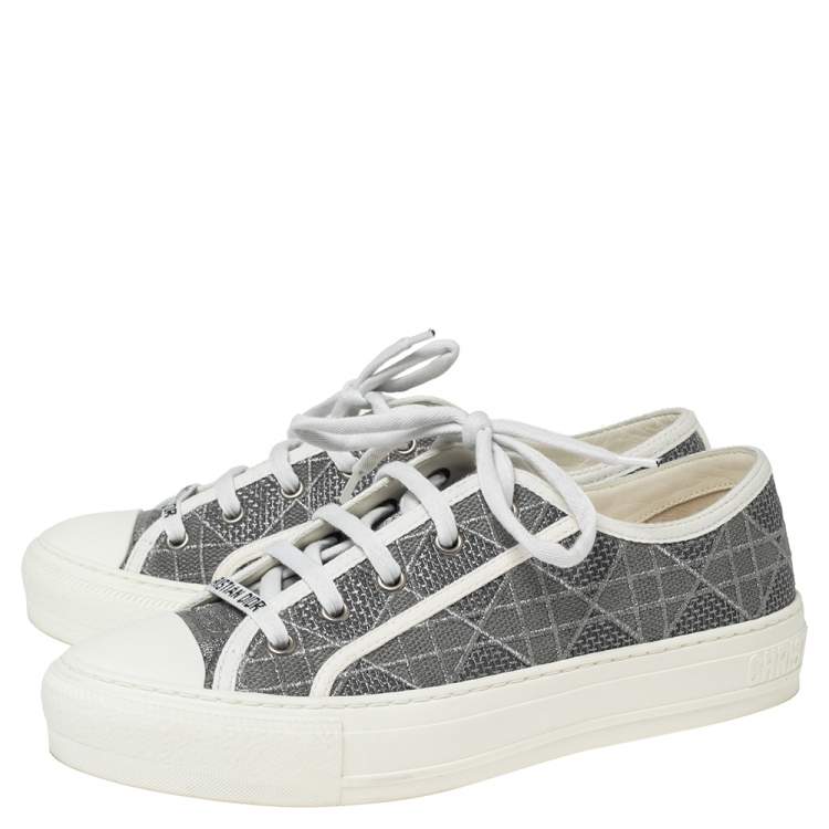 Pre Owned Dior Grey Canvas Walk'n'Dior Low-Top Sneakers Size 38