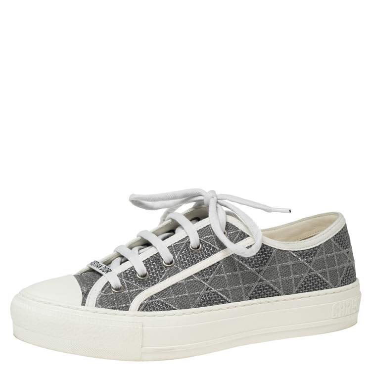Pre Owned Dior Grey Canvas Walk'n'Dior Low-Top Sneakers Size 38