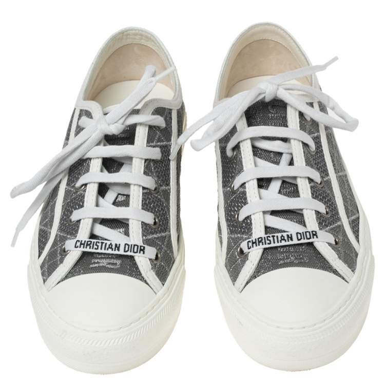 Pre Owned Dior Grey Canvas Walk'n'Dior Low-Top Sneakers Size 38