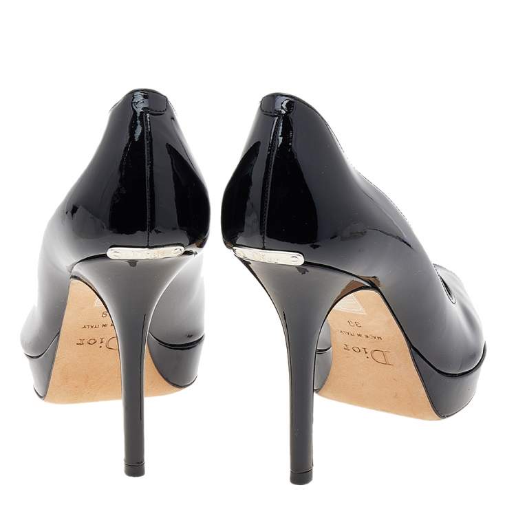 Pre Owned Dior Black Patent Leather Miss Dior Peep Toe Platform Pumps Size 39