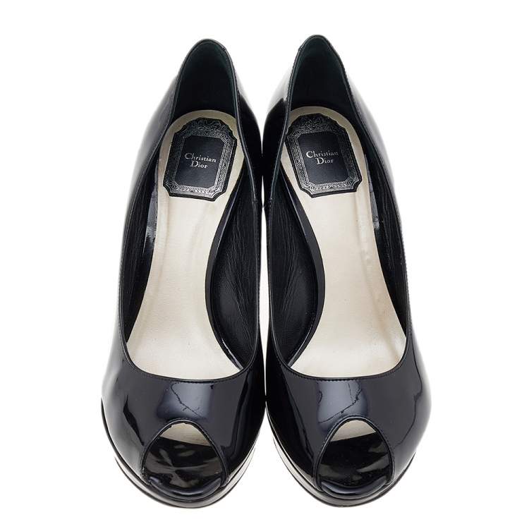 Pre Owned Dior Black Patent Leather Miss Dior Peep Toe Platform Pumps Size 39