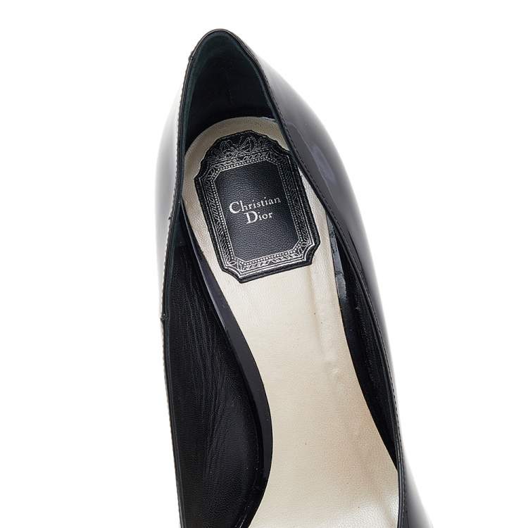 Pre Owned Dior Black Patent Leather Miss Dior Peep Toe Platform Pumps Size 39