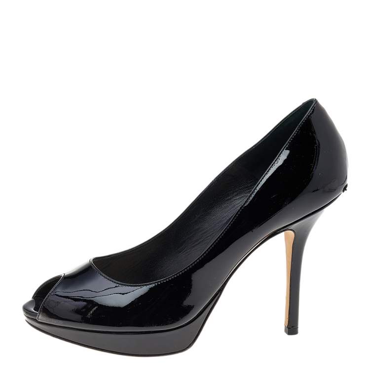 Pre Owned Dior Black Patent Leather Miss Dior Peep Toe Platform Pumps Size 39