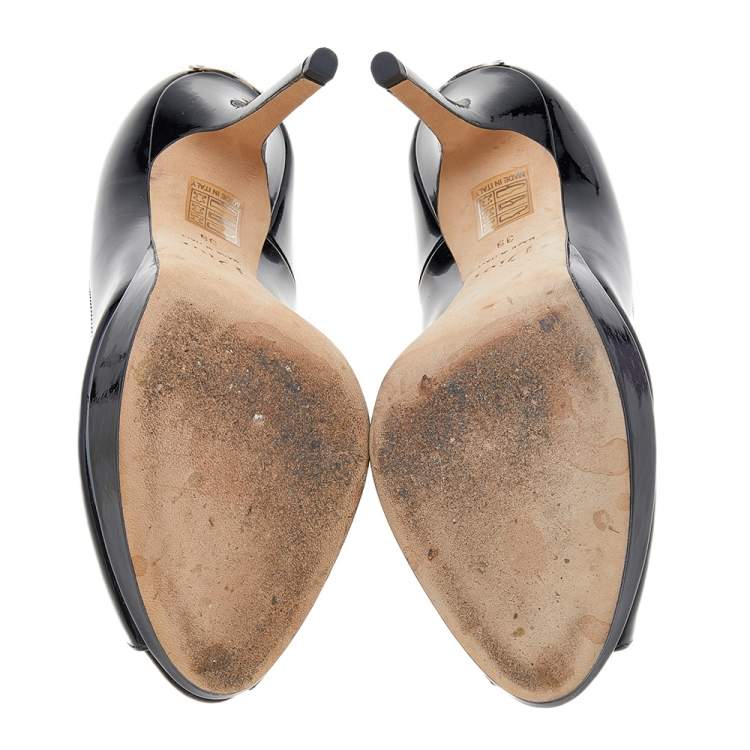 Pre Owned Dior Black Patent Leather Miss Dior Peep Toe Platform Pumps Size 39