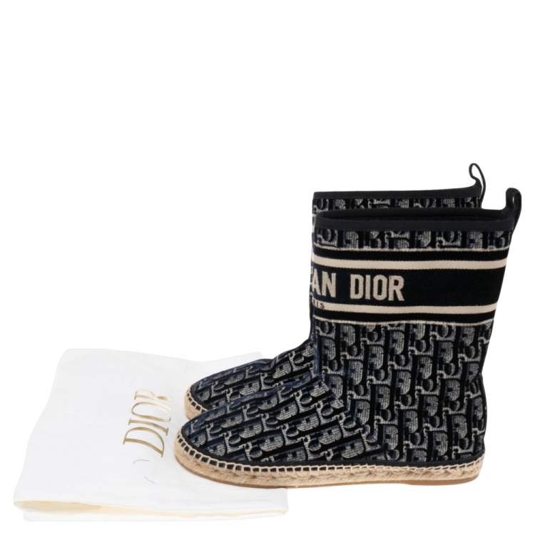 مملوكة مسبقًا DIOR Navy Blue/Beige Oblique Velvet Granville Espadrille Ankle Boots Size 38