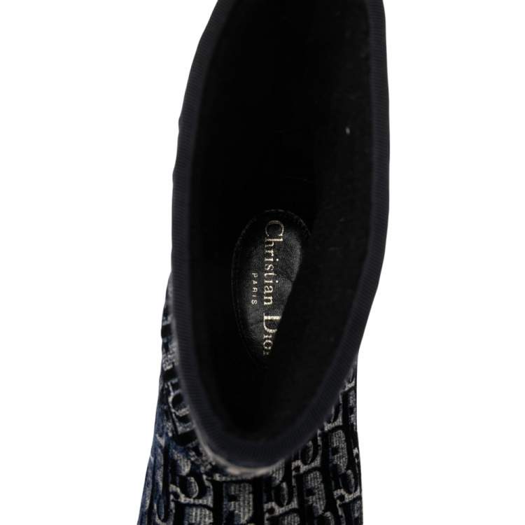 مملوكة مسبقًا DIOR Navy Blue/Beige Oblique Velvet Granville Espadrille Ankle Boots Size 38