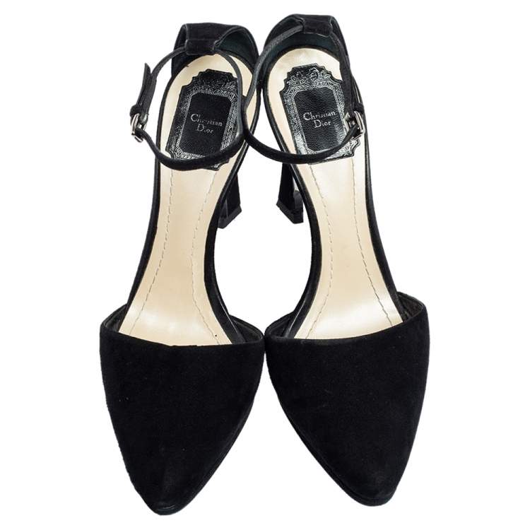 Pre Owned Dior Black Suede Optique Wedge Ankle Strap Sandals Size 39.5