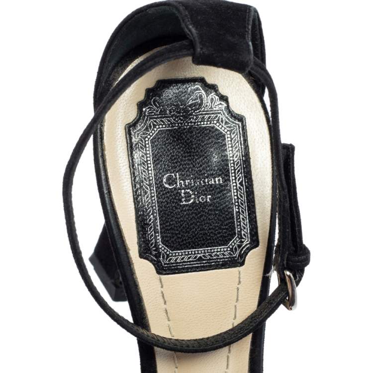 Pre Owned Dior Black Suede Optique Wedge Ankle Strap Sandals Size 39.5