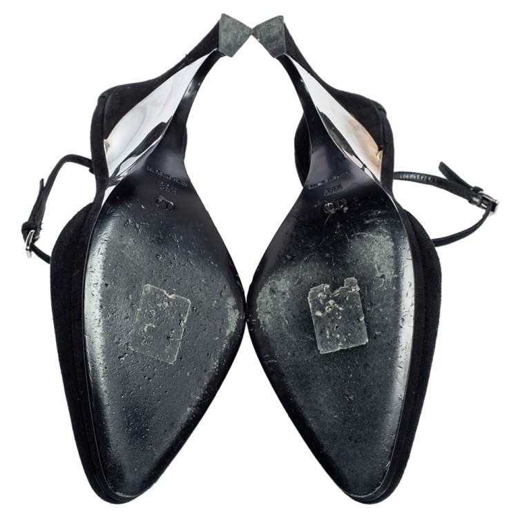 Pre Owned Dior Black Suede Optique Wedge Ankle Strap Sandals Size 39.5