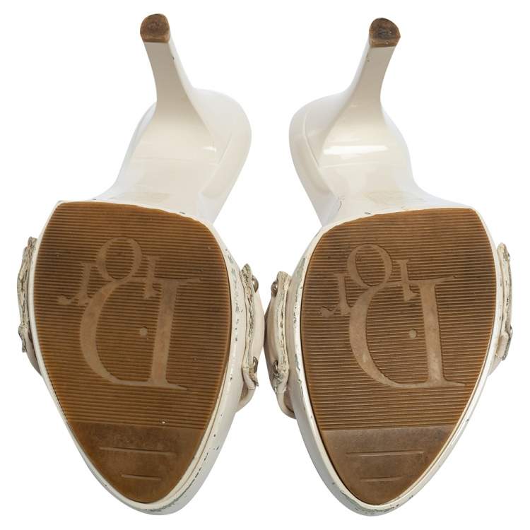 مملوكة مسب�قًا Dior Cream Canvas And Leather Diorissimo  Mules Size 38.5