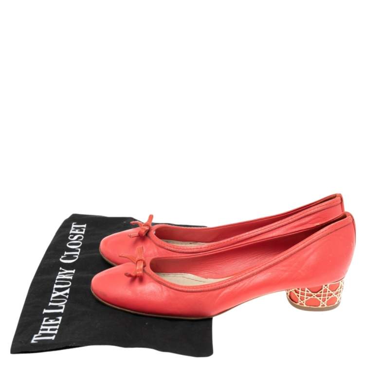 Pre Owned Dior Red Leather Cannage Heel Ballerina Pumps Size 38.5 