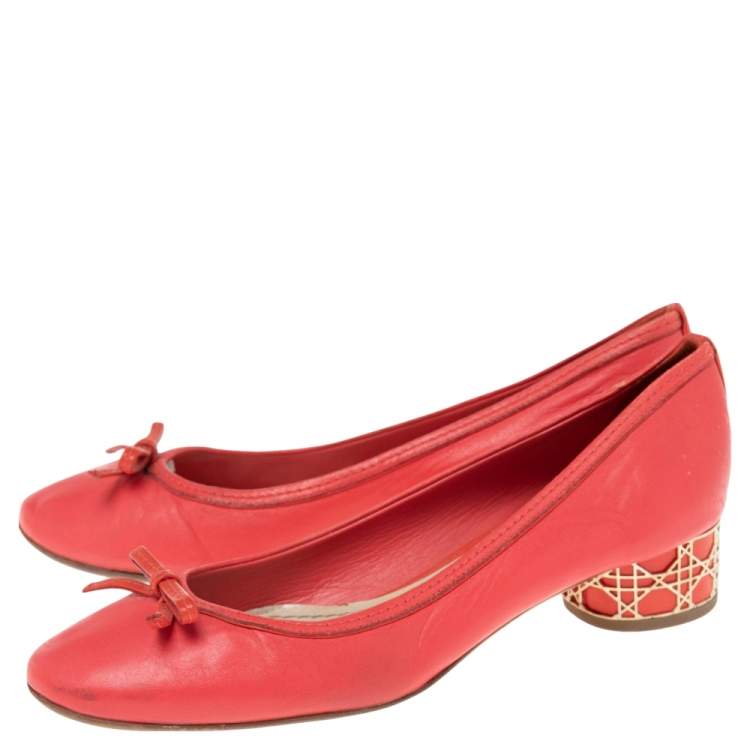 Pre Owned Dior Red Leather Cannage Heel Ballerina Pumps Size 38.5 