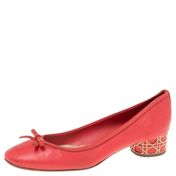 Pre Owned Dior Red Leather Cannage Heel Ballerina Pumps Size 38.5 