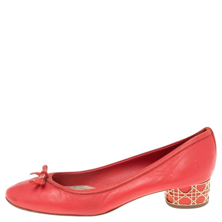 Pre Owned Dior Red Leather Cannage Heel Ballerina Pumps Size 38.5 