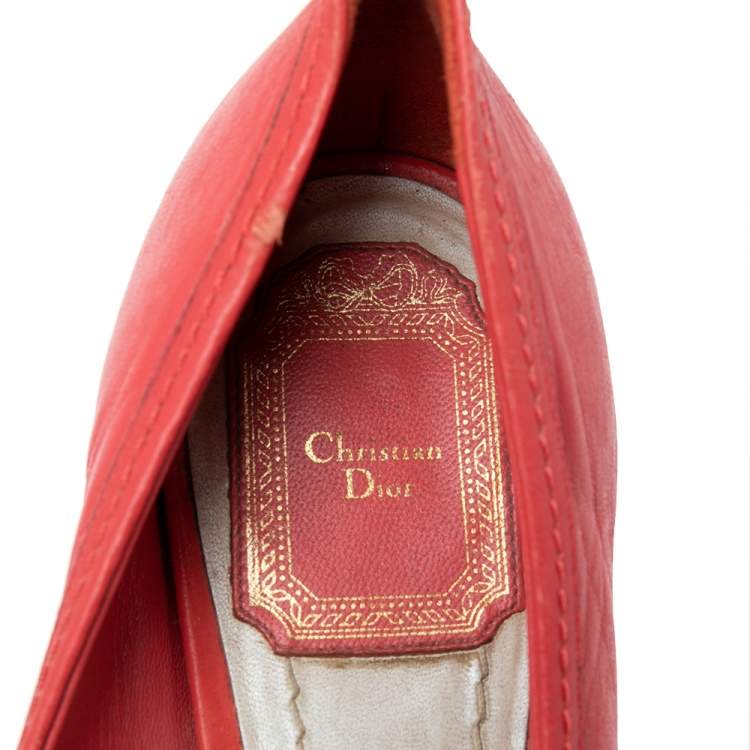 Pre Owned Dior Red Leather Cannage Heel Ballerina Pumps Size 38.5 