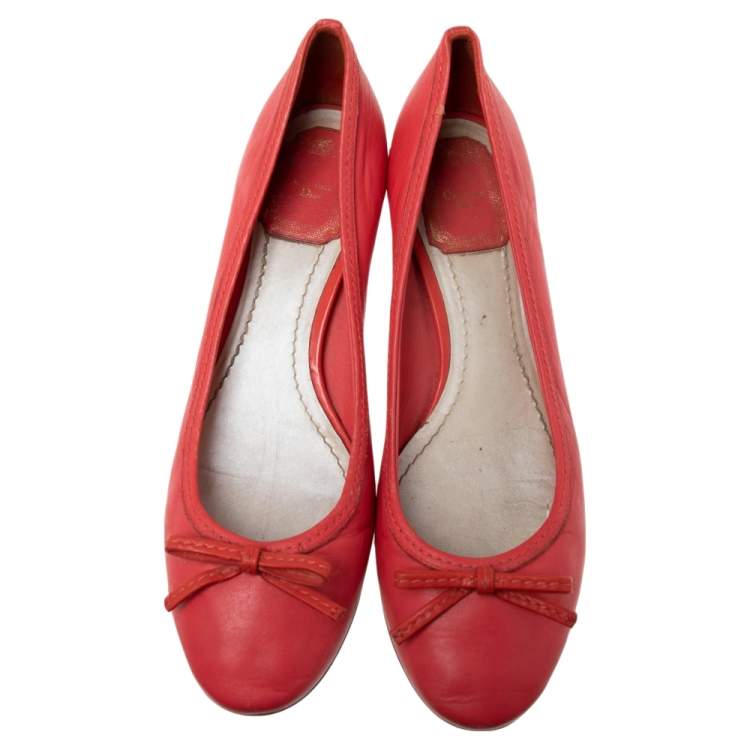Pre Owned Dior Red Leather Cannage Heel Ballerina Pumps Size 38.5 