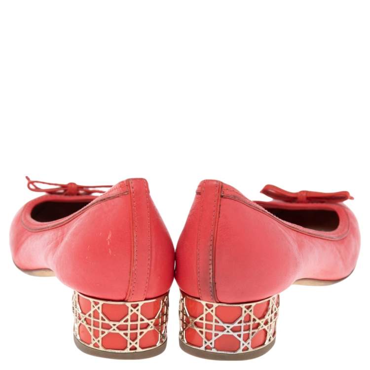 Pre Owned Dior Red Leather Cannage Heel Ballerina Pumps Size 38.5 
