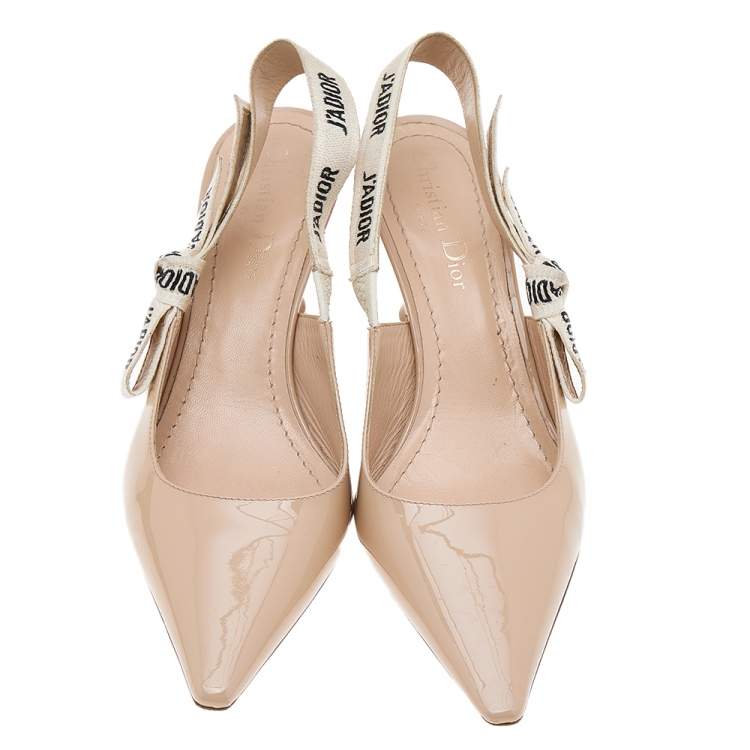 Pre Owned Dior Beige Patent Leather J'Adior Slingback Sandals Size 37