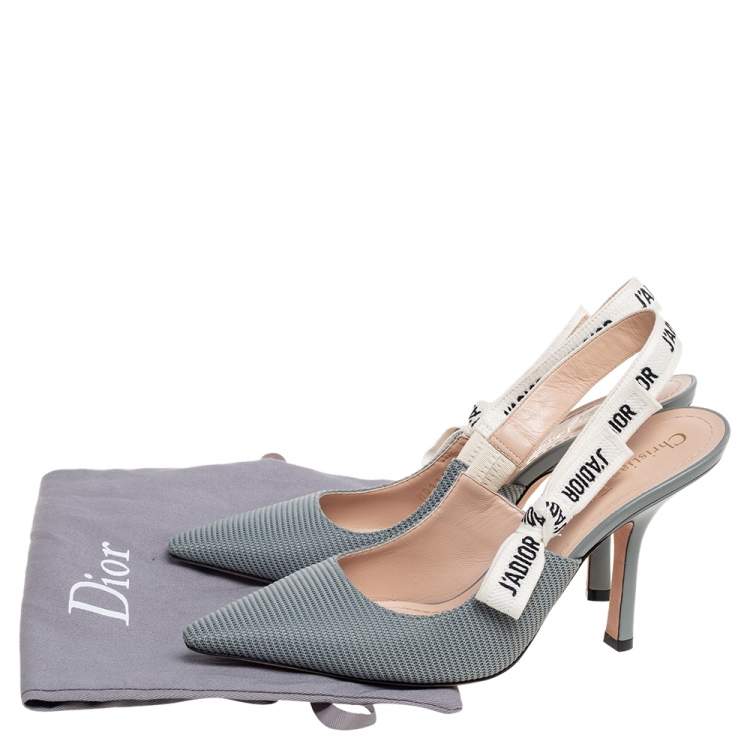 Pre Owned Dior Tea Green Technical Canvas J'adior Slingback Sandals Size 39
