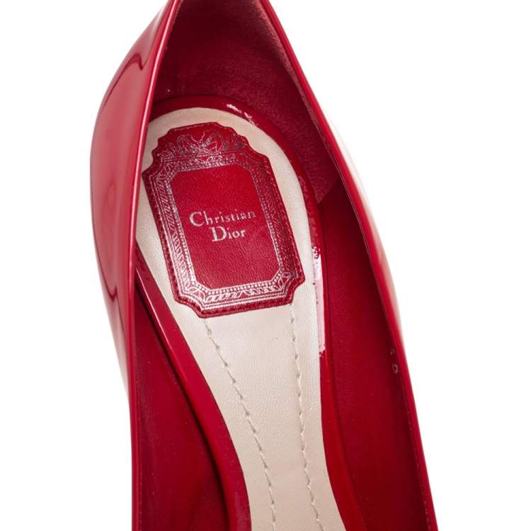 Pre Owned Dior Red Patent Leather Miss Dior Peep Toe Platform Pumps Size 40