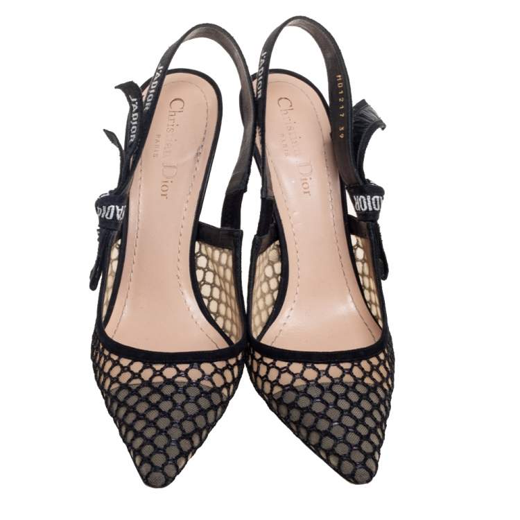 Pre Owned Dior Black Mesh And Suede J'adior Pointed Toe Slingback Sandals Size 39